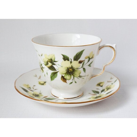 Tea Cup and Saucer Saucer Vintage Teacup and Saucer Royal Vale Pale Yellow Flora - Picture 2 of 5